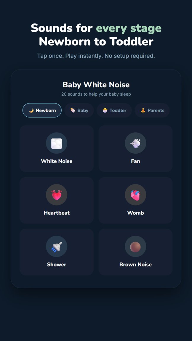 Home screen with sound cards sorted by Newborn, Baby, Toddler and Parents