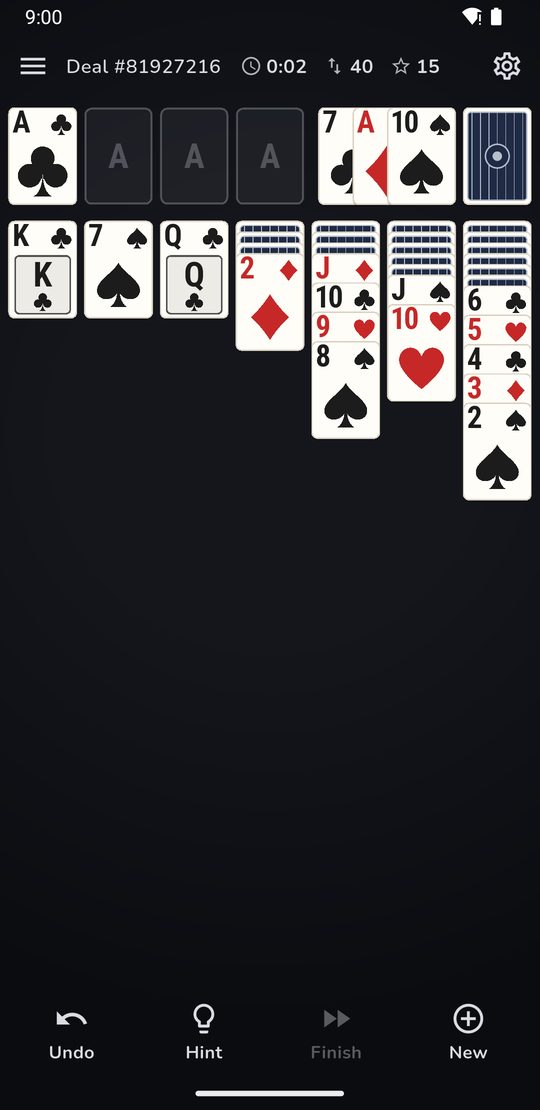 A draw 3 game on the dark Midnight theme