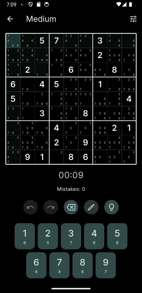Sudoku on the AMOLED black theme